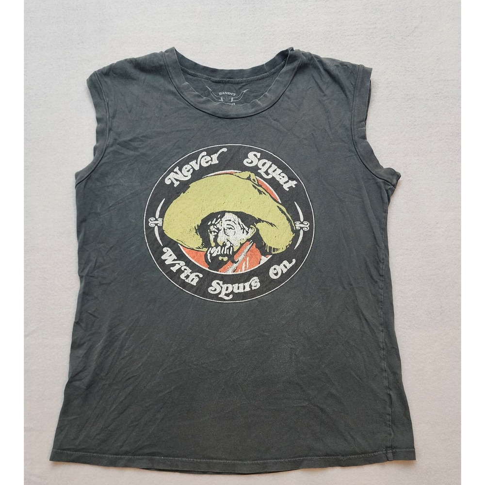 Bandit Brand Never Squat With Spurs On Muscle Tank Top Black Organic Cotton L